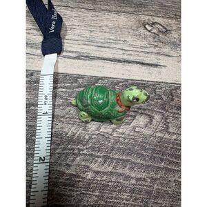 Vintage Cast Iron Turtle Figurine Hand Painted Green Turtle
